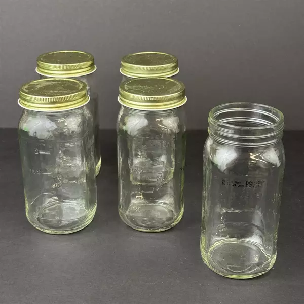 Lot of Five 2 Cup Glass Jars With Screw On Lids