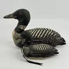 Set of 2 Vintage Loon Stuffed Fabric Duck Plushes White Black