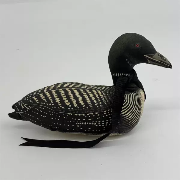 Set of 2 Vintage Loon Stuffed Fabric Duck Plushes White Black