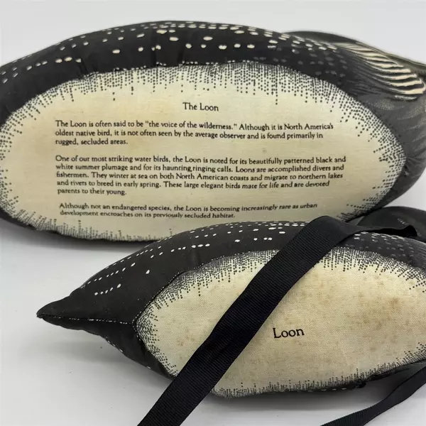 Set of 2 Vintage Loon Stuffed Fabric Duck Plushes White Black