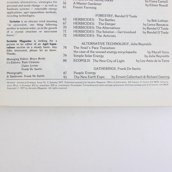 Vintage Lot of 2 Seriatim Journal Of Ecotopia Magazine Spring 1977 Summer 1977