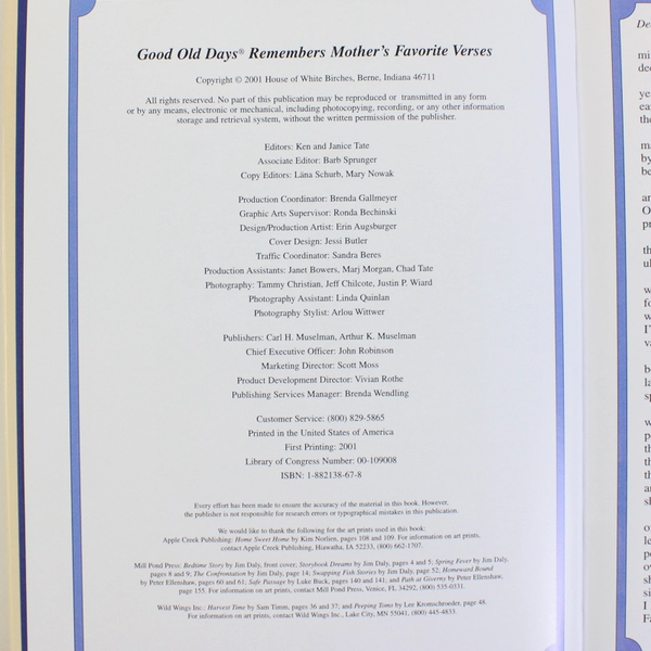 Good Old Days Mother's Favorite Verses Edited by Ken & Janice Tate 2001 HC