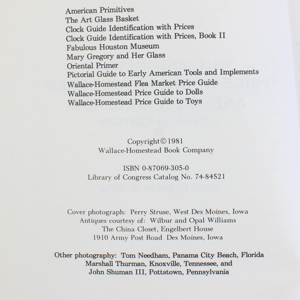 Wallace-Homestead Price Guide to Antiques and Pattern Glass 7th Ed (1981, PB)