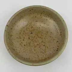 Tan Art Pottery Bowl With Gold Speckles 6.75 Inch Diameter Signed