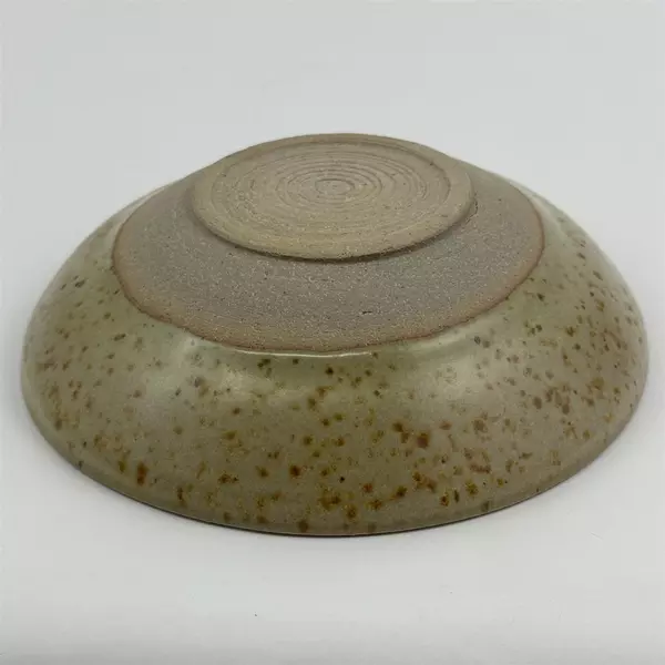 Tan Art Pottery Bowl With Gold Speckles 6.75 Inch Diameter Signed