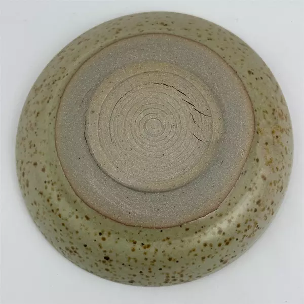 Tan Art Pottery Bowl With Gold Speckles 6.75 Inch Diameter Signed