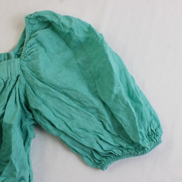 Meo Meli Seafoam Green Square Neck Cropped Linen Peasant Top Women's Size Medium