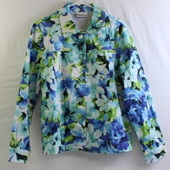 Draper's & Damon's Blue and Green Floral Button-Up Women's Size Large