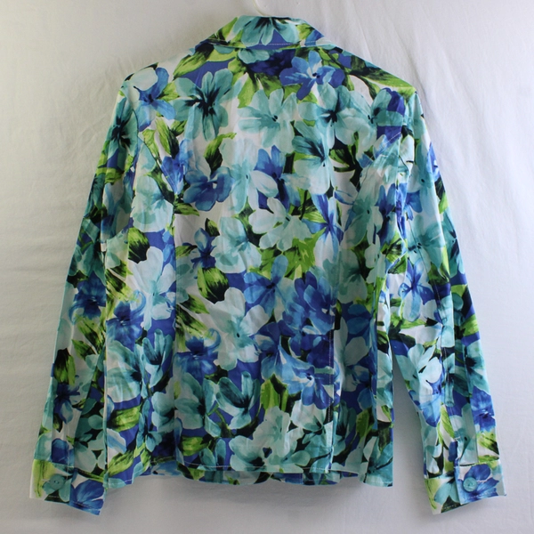 Draper's & Damon's Blue and Green Floral Button-Up Women's Size Large