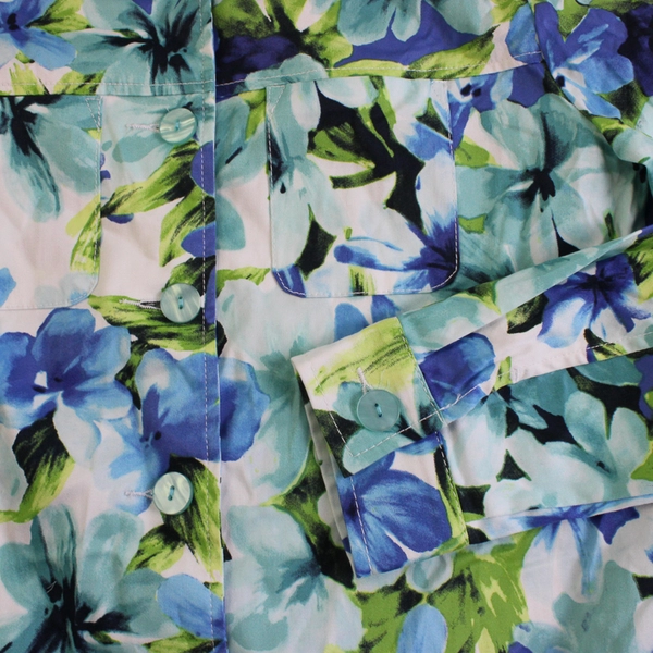 Draper's & Damon's Blue and Green Floral Button-Up Women's Size Large