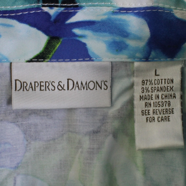 Draper's & Damon's Blue and Green Floral Button-Up Women's Size Large