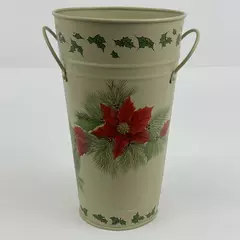 Galvanized Metal Christmas Umbrella Stand Freestanding Poinsettias And Holly