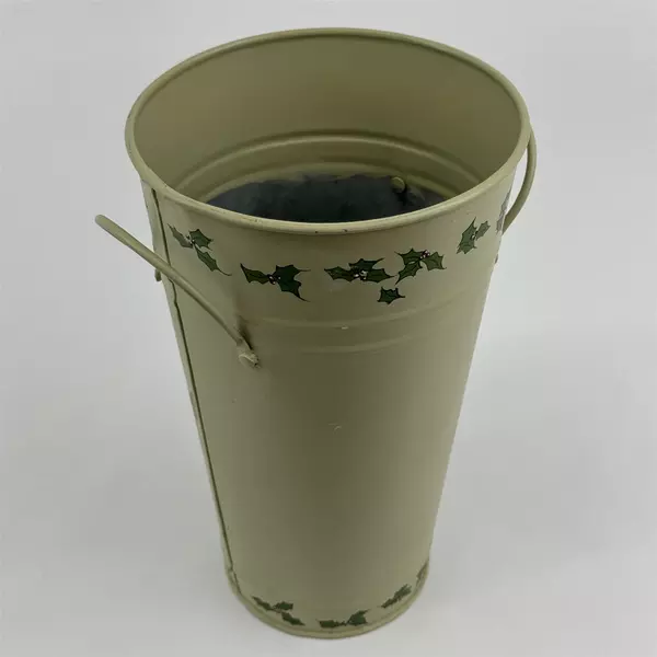 Galvanized Metal Christmas Umbrella Stand Freestanding Poinsettias And Holly