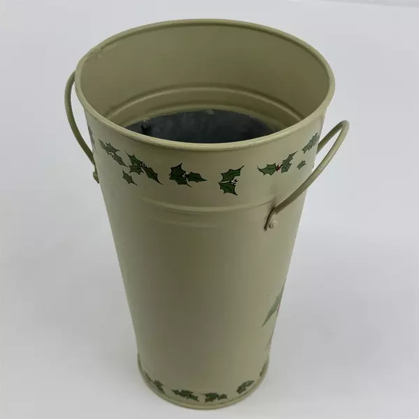 Galvanized Metal Christmas Umbrella Stand Freestanding Poinsettias And Holly