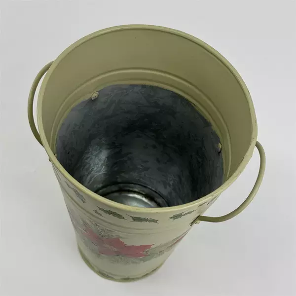 Galvanized Metal Christmas Umbrella Stand Freestanding Poinsettias And Holly