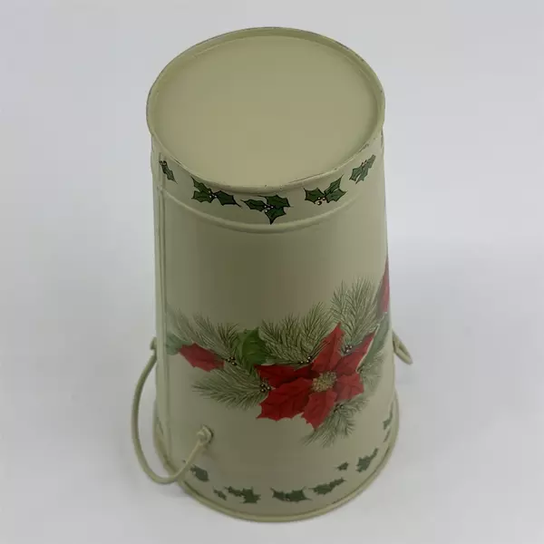 Galvanized Metal Christmas Umbrella Stand Freestanding Poinsettias And Holly