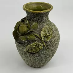 Vintage W&Co. Olive Green Textured Vase With Applied Rose