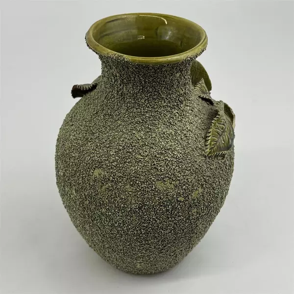 Vintage W&Co. Olive Green Textured Vase With Applied Rose