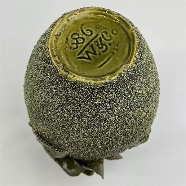 Vintage W&Co. Olive Green Textured Vase With Applied Rose