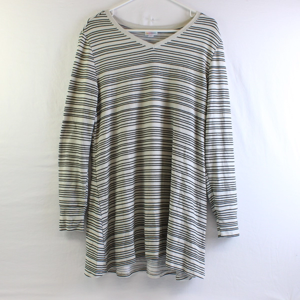 LuLaRoe Gray and Black Striped V-Neck Sweater Dress Women's Size Medium
