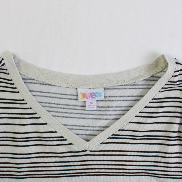 LuLaRoe Gray and Black Striped V-Neck Sweater Dress Women's Size Medium