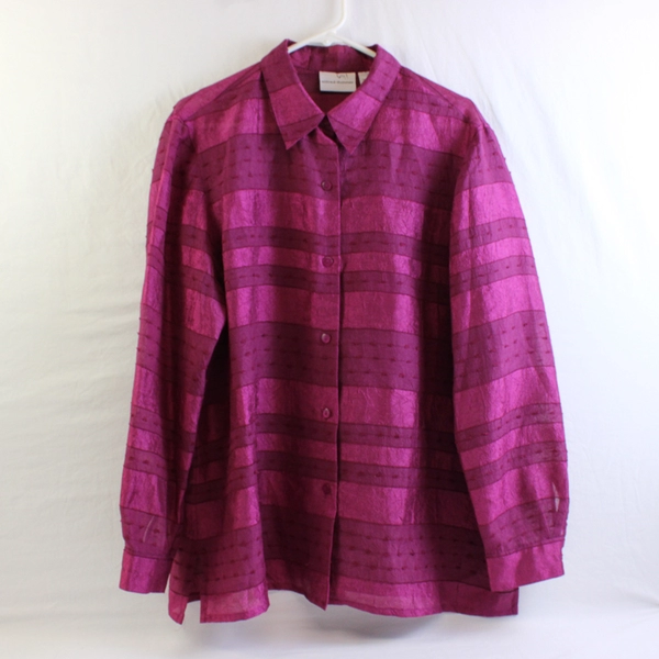 Alfred Dunner Sheer Magenta Pink Button-Up Women's Size 16