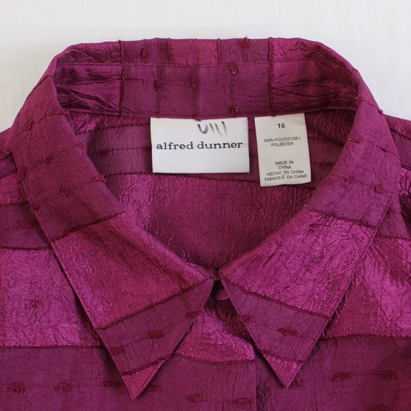 Alfred Dunner Sheer Magenta Pink Button-Up Women's Size 16
