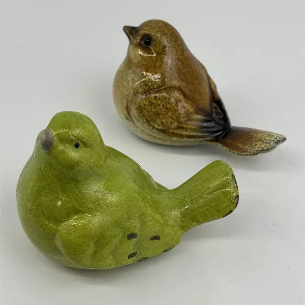 Lot of 2 Ceramic Bird Figurines Green And Brown