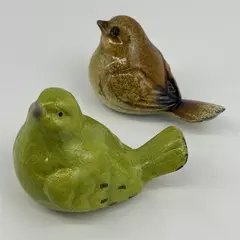 Lot of 2 Ceramic Bird Figurines Green And Brown
