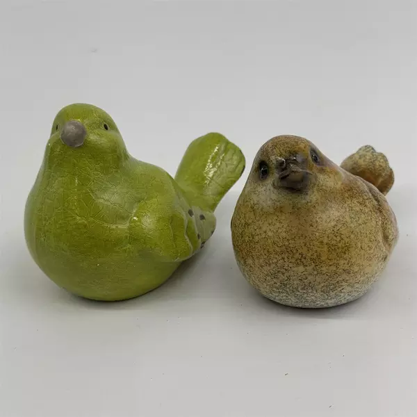 Lot of 2 Ceramic Bird Figurines Green And Brown