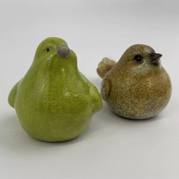 Lot of 2 Ceramic Bird Figurines Green And Brown