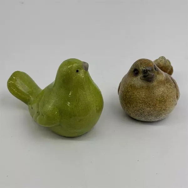 Lot of 2 Ceramic Bird Figurines Green And Brown
