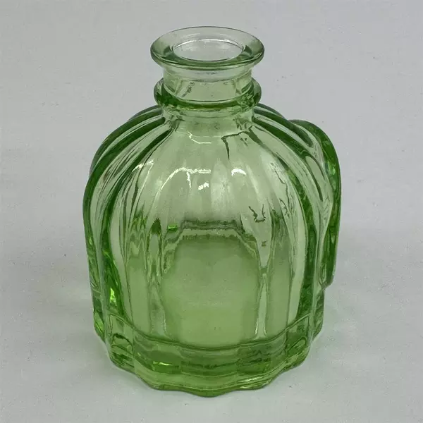Vtg Mini Light Green Colored Glass Round Apothecary Bottle Embossed Woman's Head