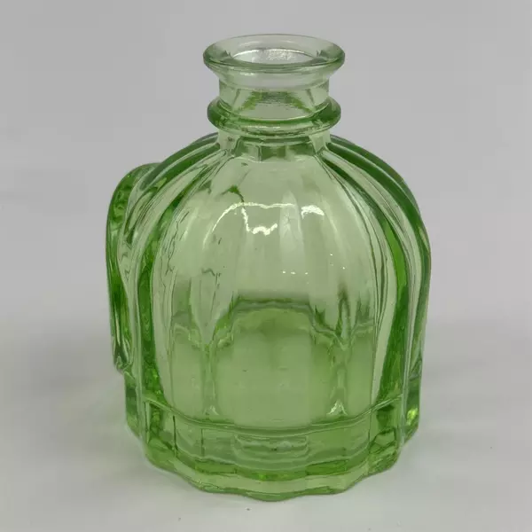 Vtg Mini Light Green Colored Glass Round Apothecary Bottle Embossed Woman's Head