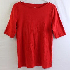 St. John's Bay Red Half-Sleeve Classic Boatneck Cotton T-Shirt Women's Size M