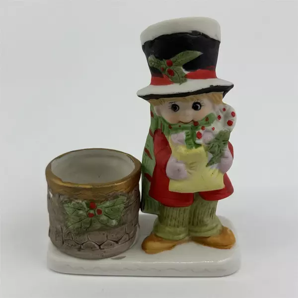 1978 Hand Painted Jasco Christmas Luvkins Porcelain Candle Holder Boy In Hat