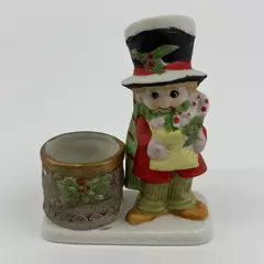 1978 Hand Painted Jasco Christmas Luvkins Porcelain Candle Holder Boy In Hat