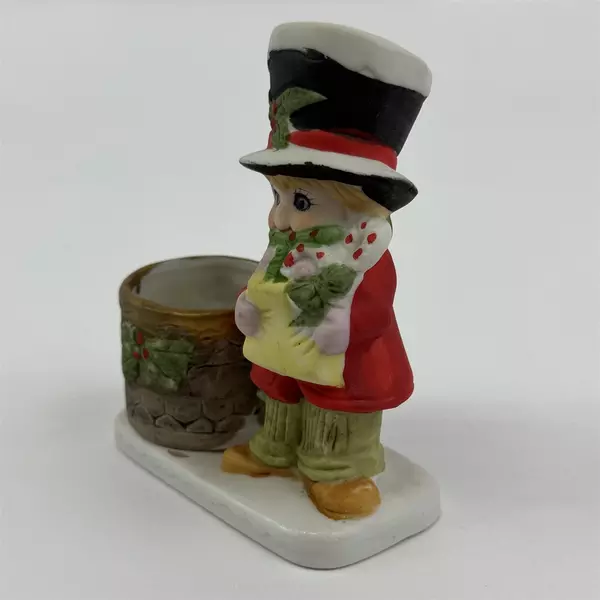 1978 Hand Painted Jasco Christmas Luvkins Porcelain Candle Holder Boy In Hat