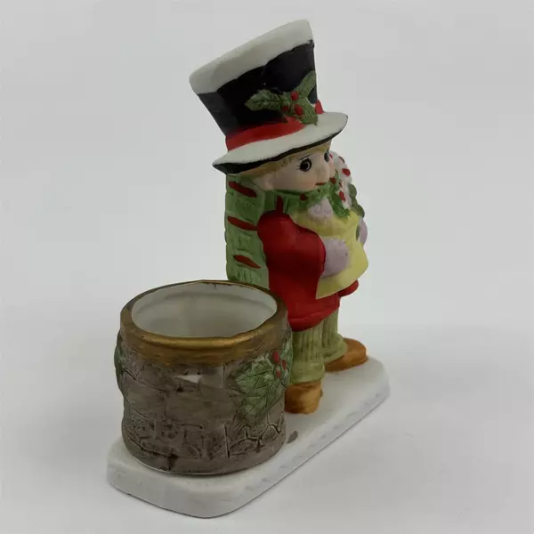 1978 Hand Painted Jasco Christmas Luvkins Porcelain Candle Holder Boy In Hat