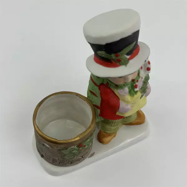 1978 Hand Painted Jasco Christmas Luvkins Porcelain Candle Holder Boy In Hat