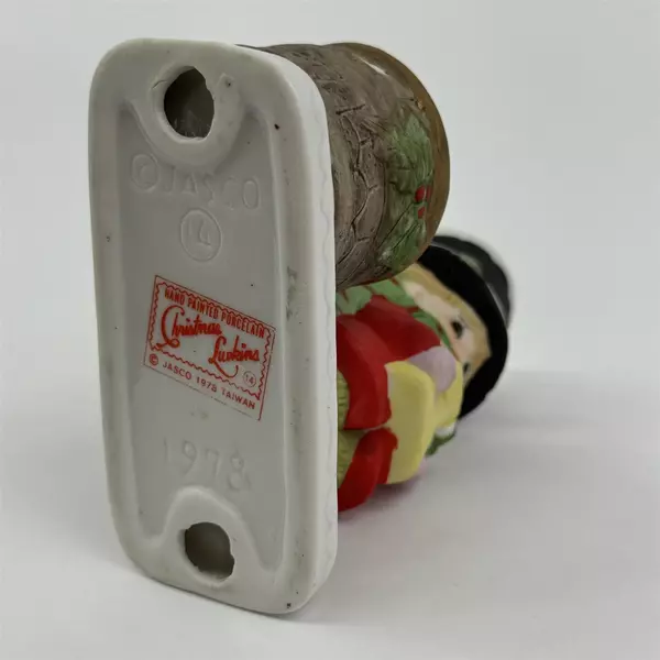 1978 Hand Painted Jasco Christmas Luvkins Porcelain Candle Holder Boy In Hat