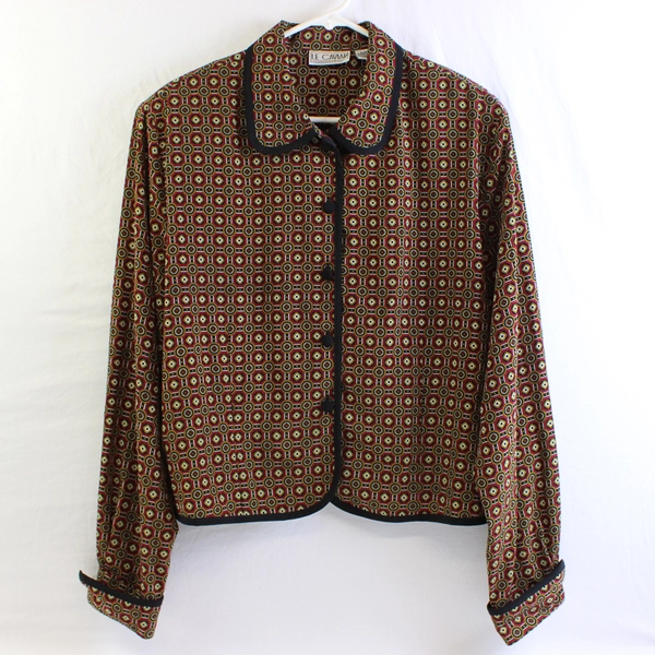 Vintage Le Caviar Red Black and Yellow Button-Up Women's Size XL