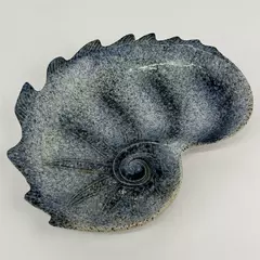 Ceramic Sea Shell Shaped Appetizer Server Bowl Blue Speckles 12.25 Inch