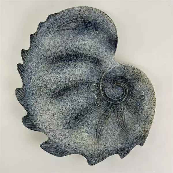 Ceramic Sea Shell Shaped Appetizer Server Bowl Blue Speckles 12.25 Inch