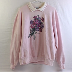 VTG Nature's Garden by Morning Sun Pink Floral Sweater Women's XL FLAWED