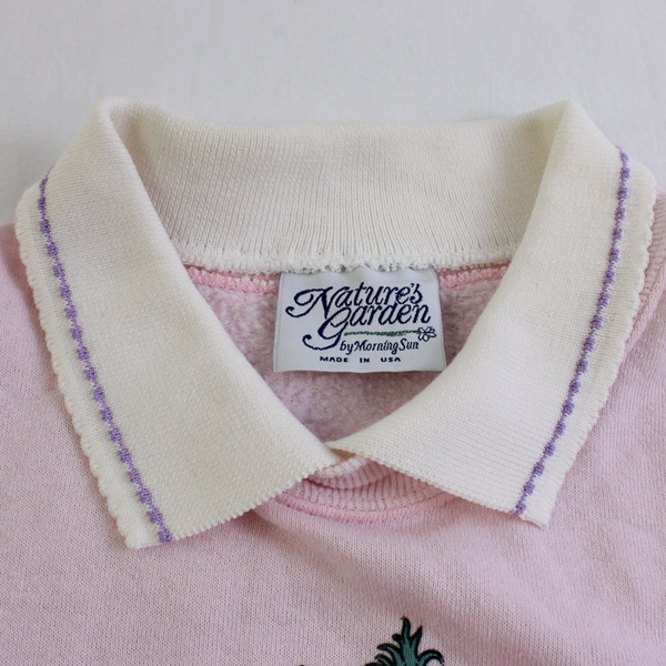 VTG Nature's Garden by Morning Sun Pink Floral Sweater Women's XL FLAWED