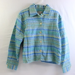 Coldwater Creek Embroidered Blue & Green Striped Jacket Women's PXL FLAW