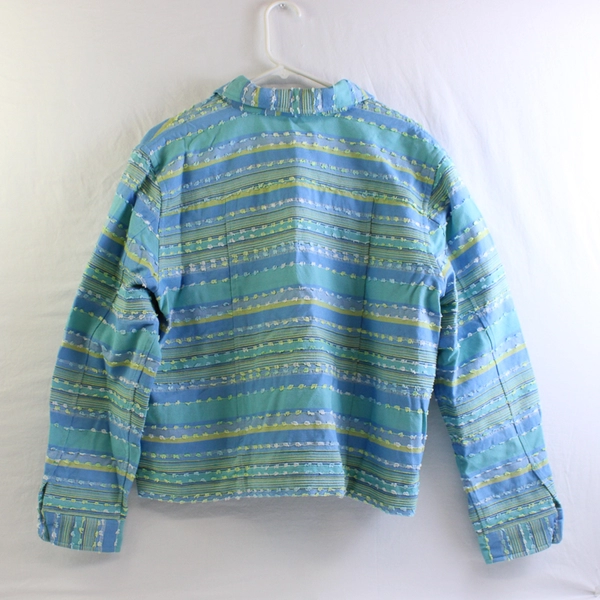 Coldwater Creek Embroidered Blue & Green Striped Jacket Women's PXL FLAW