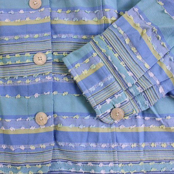 Coldwater Creek Embroidered Blue & Green Striped Jacket Women's PXL FLAW