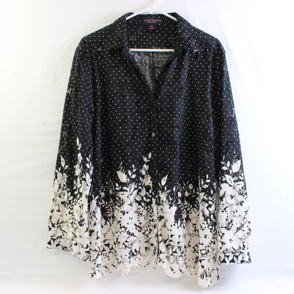 Isabel Hayley Black and White Sheer Long-Sleeve Button-Up Women's Size PXL